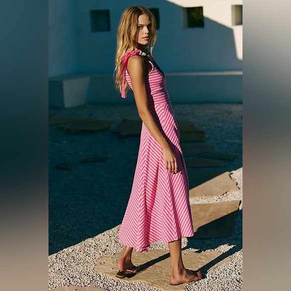 Free People Pink Striped Midi Dress - Picture 2 of 3